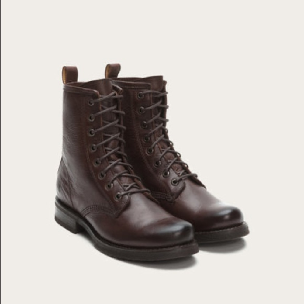 Frye Veronica Combat Lace Up Boots (Dark Brown Soft Vintage Leather)